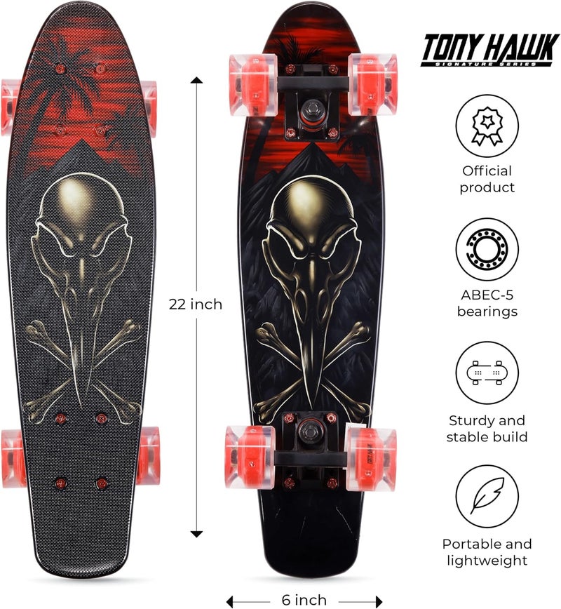 VOYAGER Tony Hawk 22" Complete Cruiser Skateboard, 9-ply Maple Deck Skateboard for Cruising, Carving, Tricks and Downhill, Crossbone - Image 4